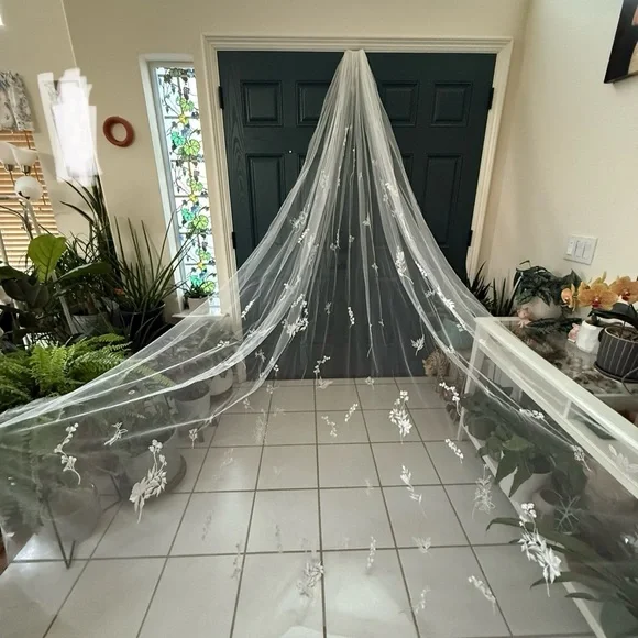 BHLDN Theia Jasper Embroidered Cathedral Veil - Picture 3 of 9